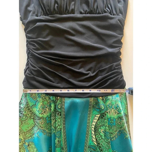 AGB Dress Black Halter Backless Sundress Asymmetrical Green Boho Patten Summer - Picture 10 of 16